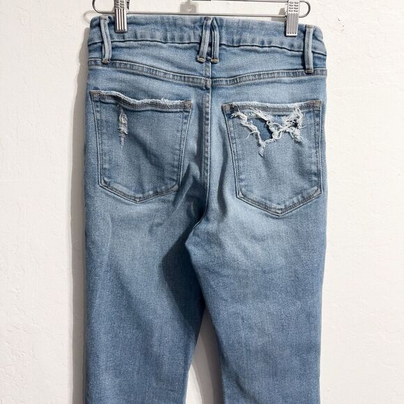 Good American Jeans 2 27 Straight Slim Denim Women Blue Stretch Raw Hem High - Picture 5 of 9
